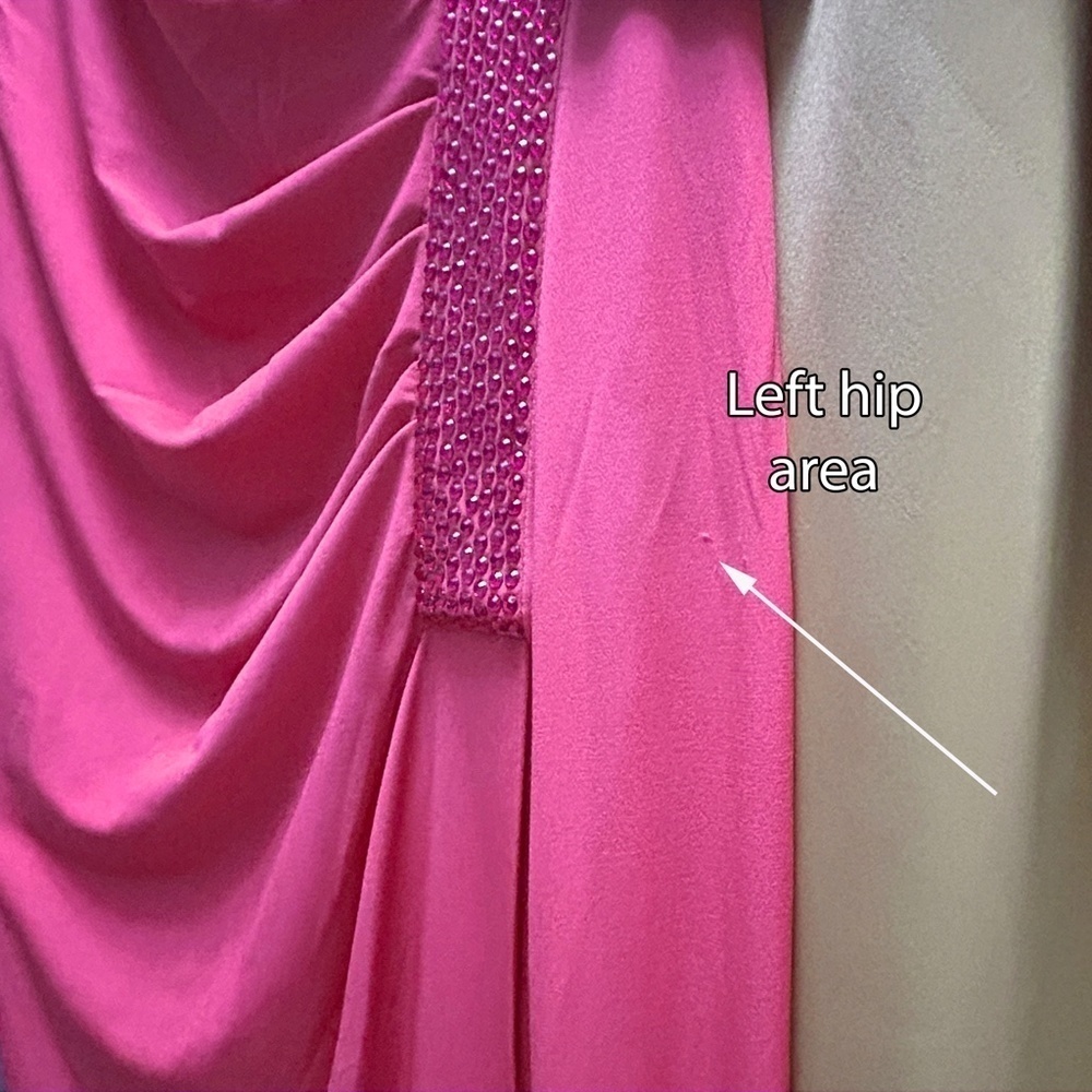Calvin Klein Dress Gown Train Glass Beading Jersey Knit Ruched Draped Cowl Back - Picture 15 of 16